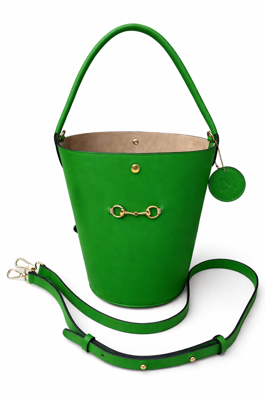 Seau Diane Vert en Cuir Vachette Doublé Daim, Sac Seau Femme Singulier