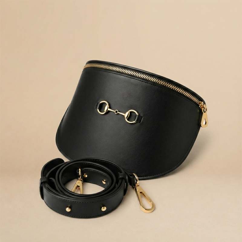 Banane Diane Noir en Cuir Véritable, Sac Banane Femme Cuir Crossbody