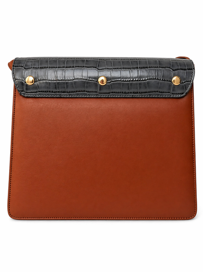 Sac Lipizzan Marron et Bleu Jean en Cuir Façon Croco, Pièce Iconique