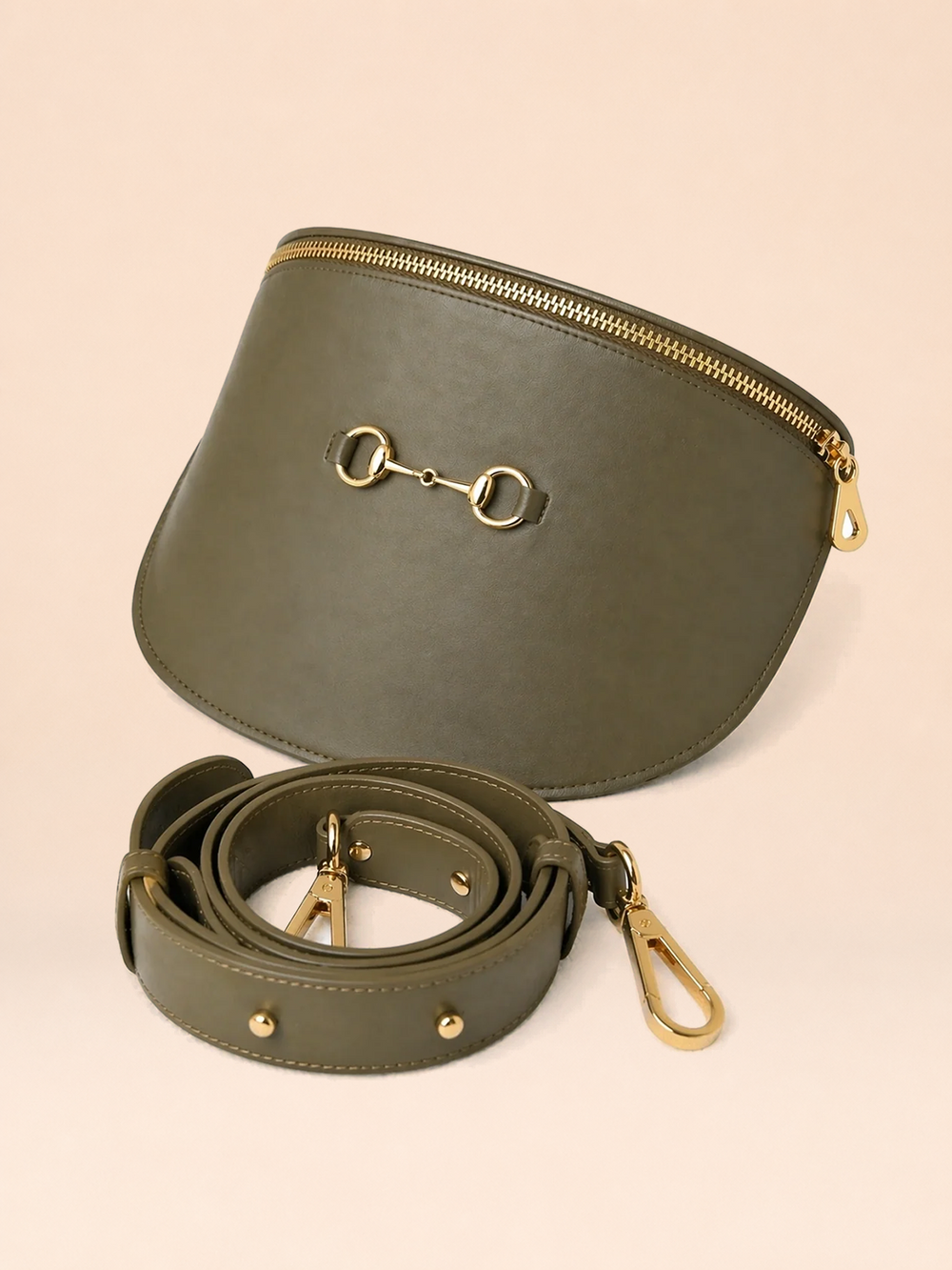 Banane Diane Vert Kaki en Cuir Véritable, Sac Banane Femme Cuir Crossbody 4