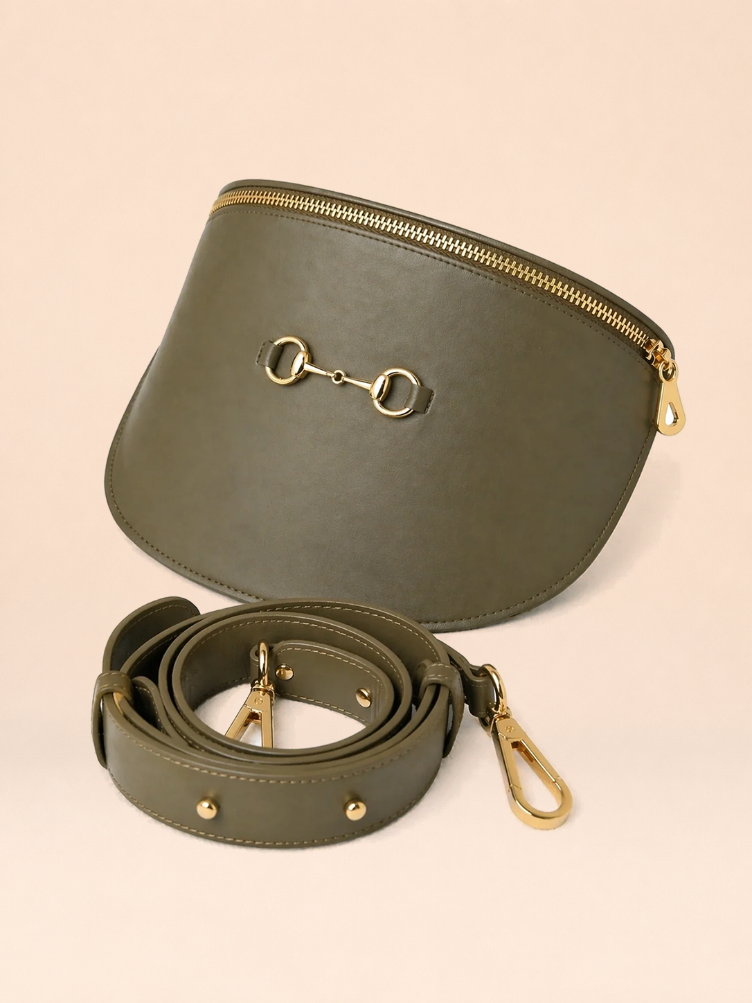 Banane Diane Vert Kaki en Cuir Véritable, Sac Banane Femme Cuir Crossbody