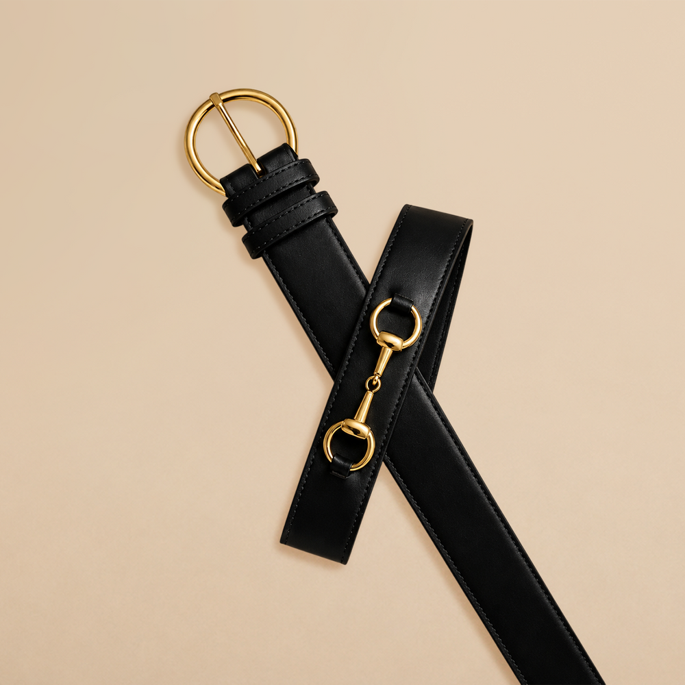 Ceinture Diane Noire en Cuir Véritable, Doublée Nubuck, Mors Cheval 1