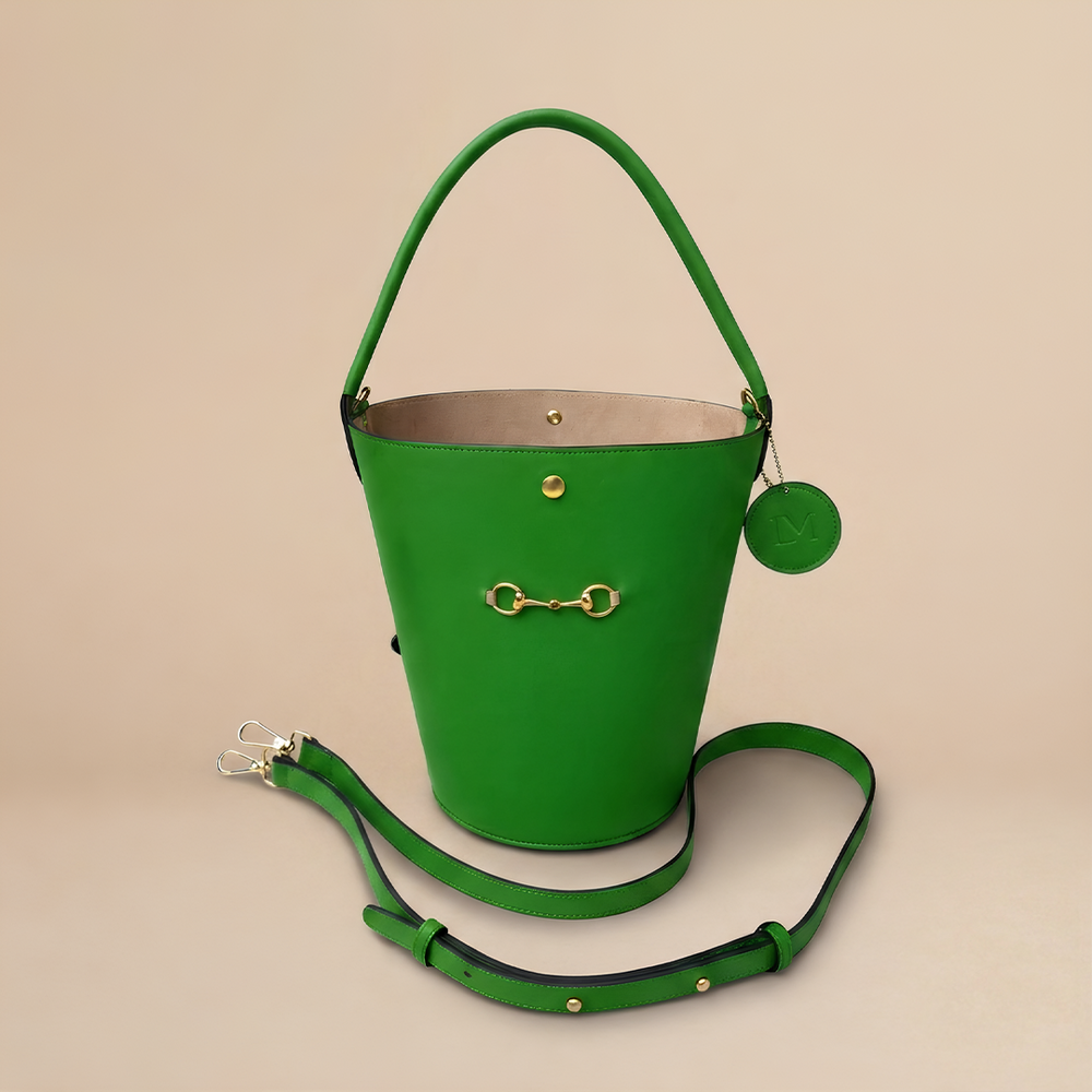 Seau Diane Vert en Cuir Vachette Doublé Daim, Sac Seau Femme Singulier 1