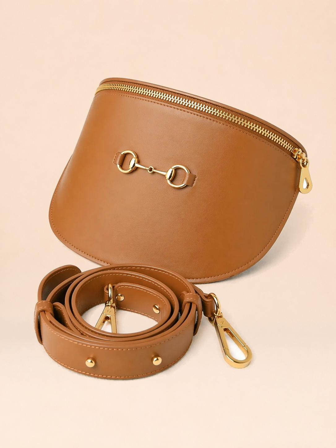 Banane Diane Camel en Cuir Véritable, Sac Banane Femme Crossbody