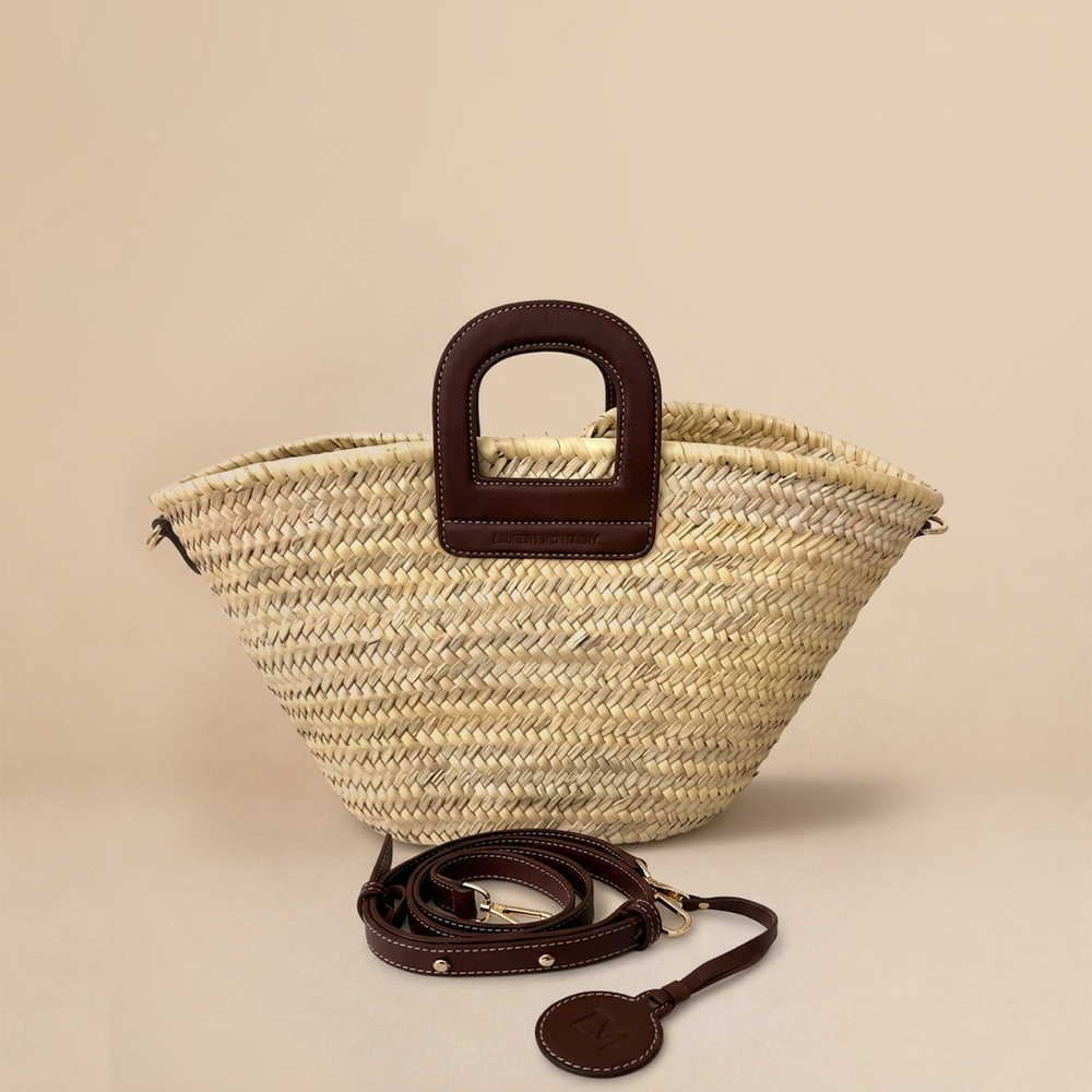 Panier Amazone Marron en Paille Naturelle et Cuir 1