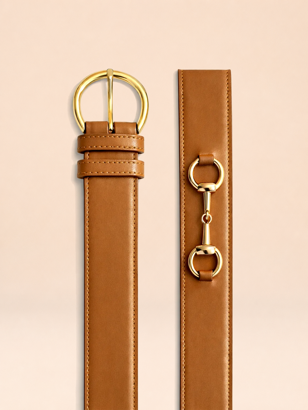 Ceinture Diane Camel en Cuir Véritable, Doublée Nubuck, Mors Cheval Doré 3