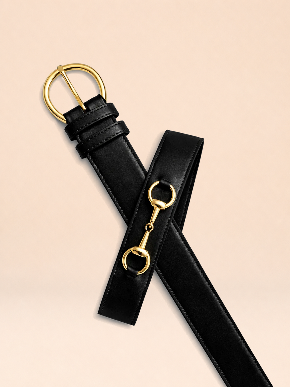 Ceinture Diane Noire en Cuir Véritable, Doublée Nubuck, Mors Cheval 4
