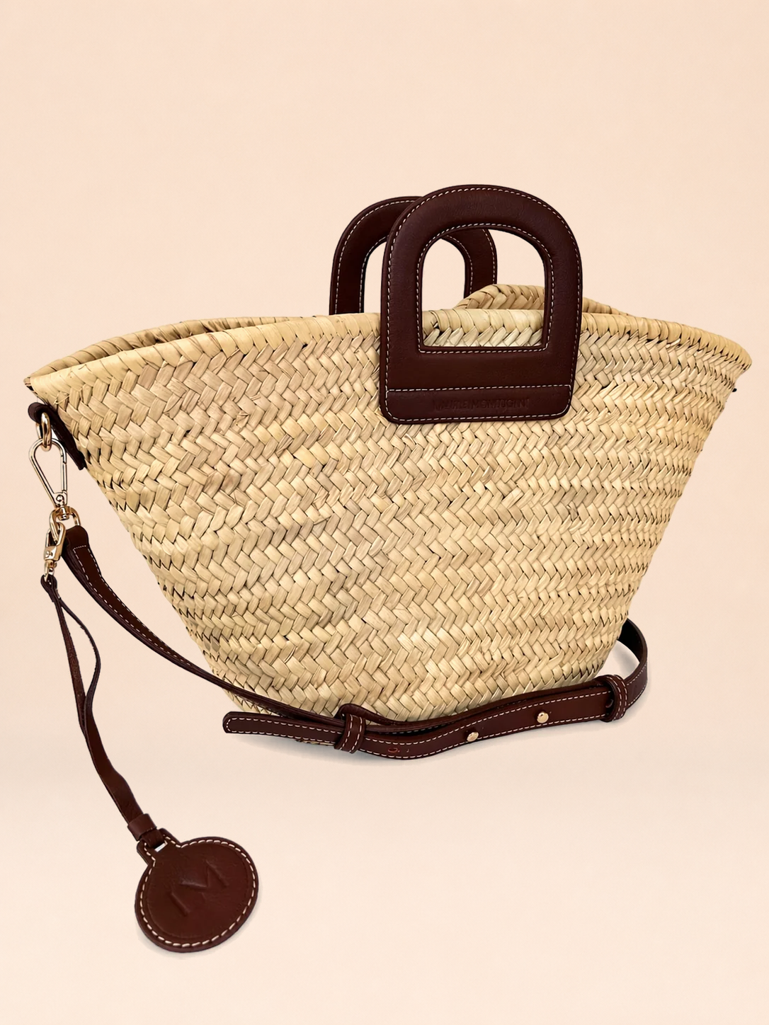 Panier Amazone Marron en Paille Naturelle et Cuir