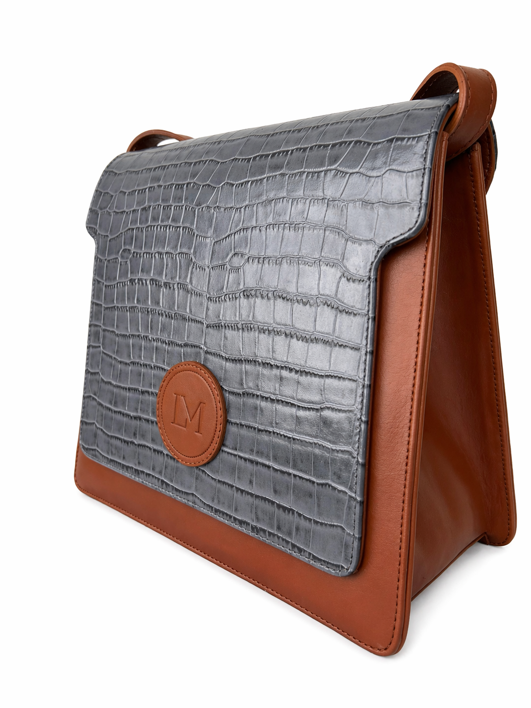 Sac Lipizzan Marron et Bleu Jean en Cuir Façon Croco, Pièce Iconique