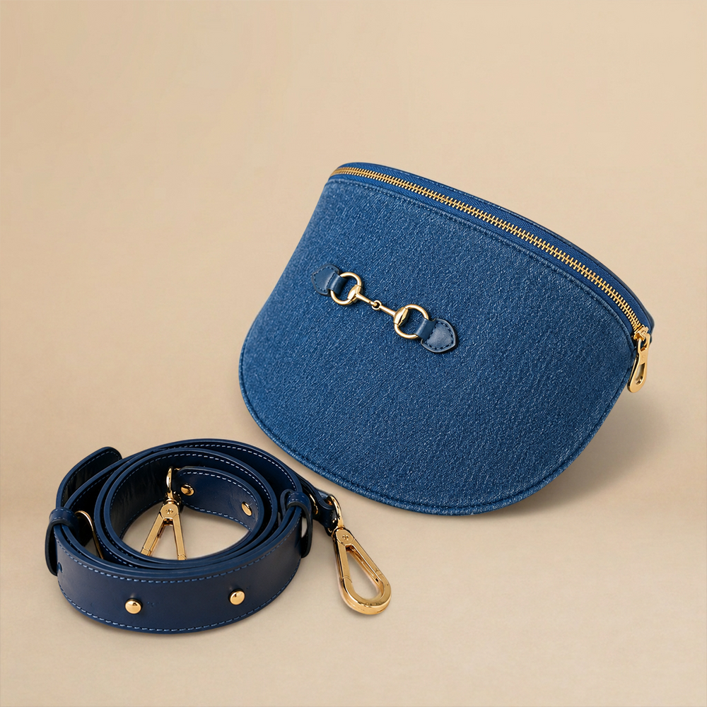 Banane Diane Bleu Jean en Tissu et Cuir, Sac Banane Femme Tendance 1