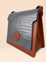 Sac Lipizzan Marron et Bleu Jean en Cuir Façon Croco, Pièce Iconique 5