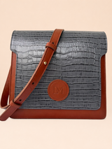 Sac Lipizzan Marron et Bleu Jean en Cuir Façon Croco, Pièce Iconique 4
