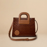 Sac Amazone Marron Anse Beige en Cuir Façon Crocodile, Pièce Iconique 1