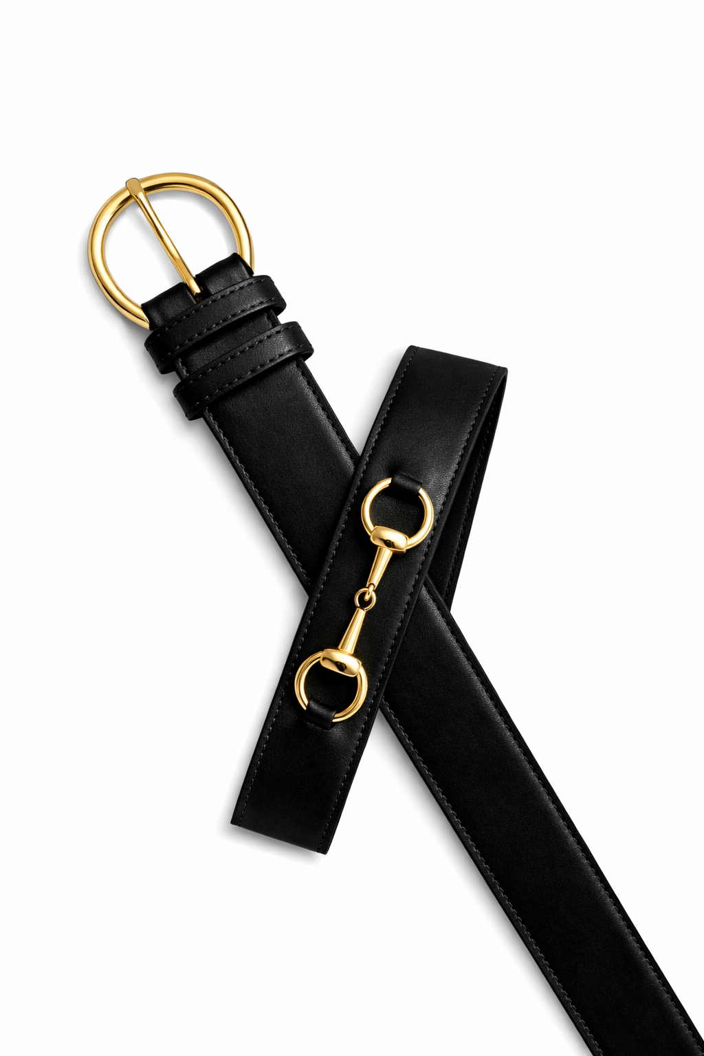 Ceinture Diane Noire en Cuir Véritable, Doublée Nubuck, Mors Cheval