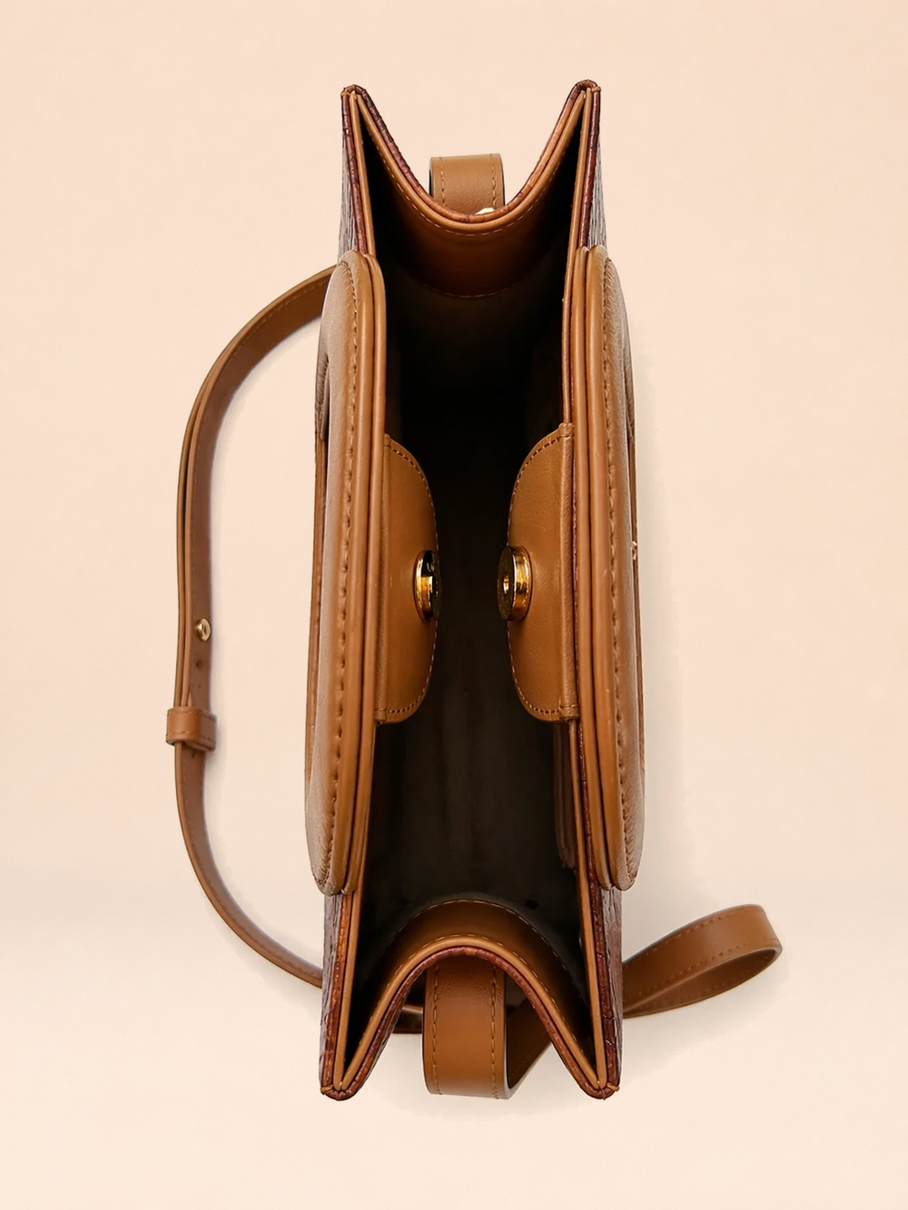 Sac Amazone Marron Anse Beige en Cuir Façon Crocodile, Pièce Iconique 3
