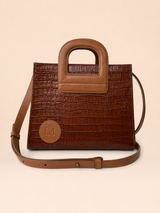 Sac Amazone Marron Anse Beige en Cuir Façon Crocodile, Pièce Iconique 2