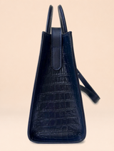 Sac Amazone Bleu Marine en Cuir Façon Crocodile, Anse Étrier de Selle 5