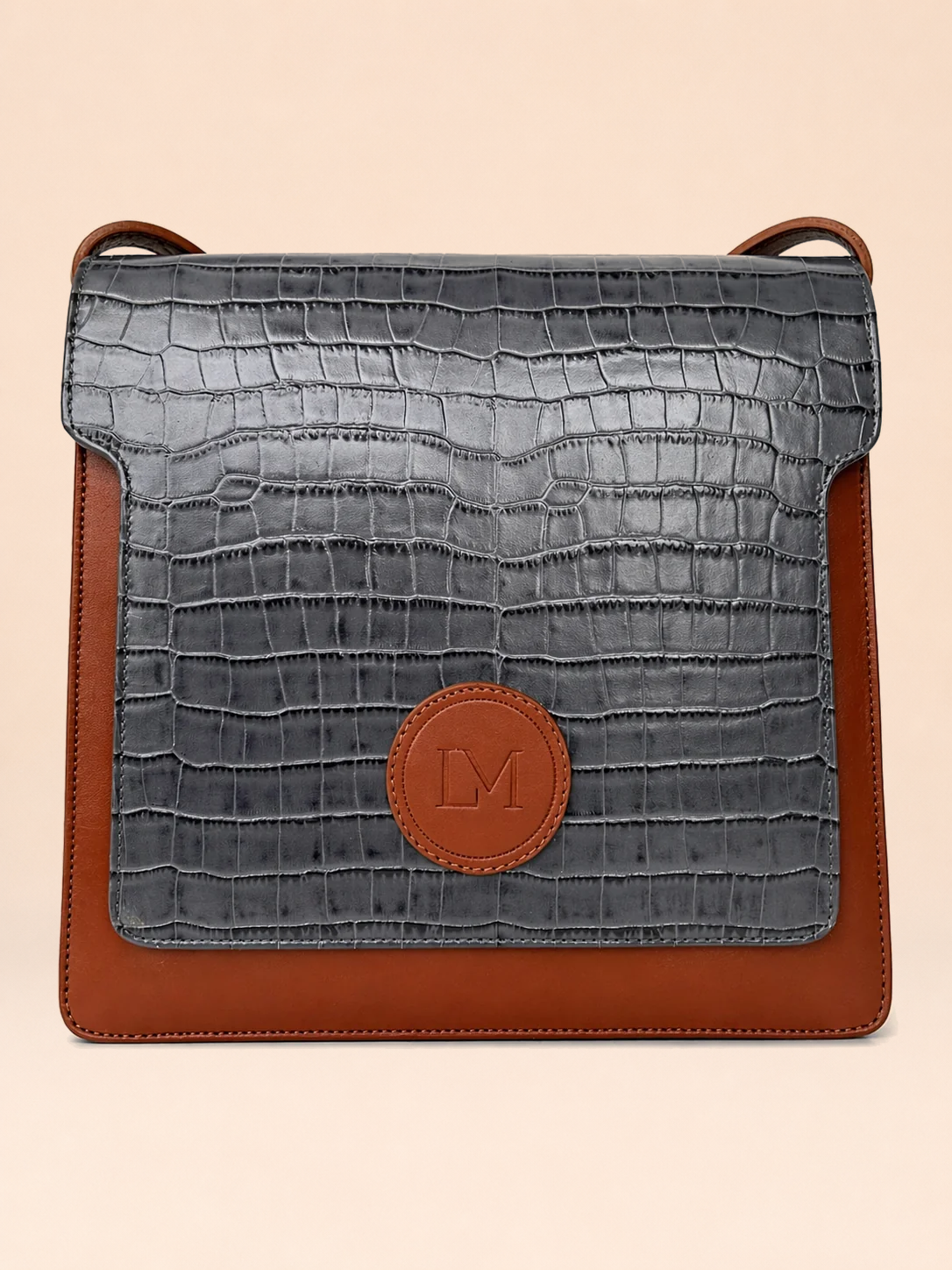 Sac Lipizzan Marron et Bleu Jean en Cuir Façon Croco, Pièce Iconique