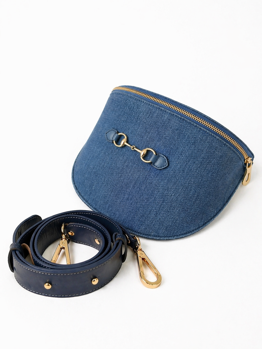 Banane Diane Bleu Jean en Tissu et Cuir, Sac Banane Femme Tendance