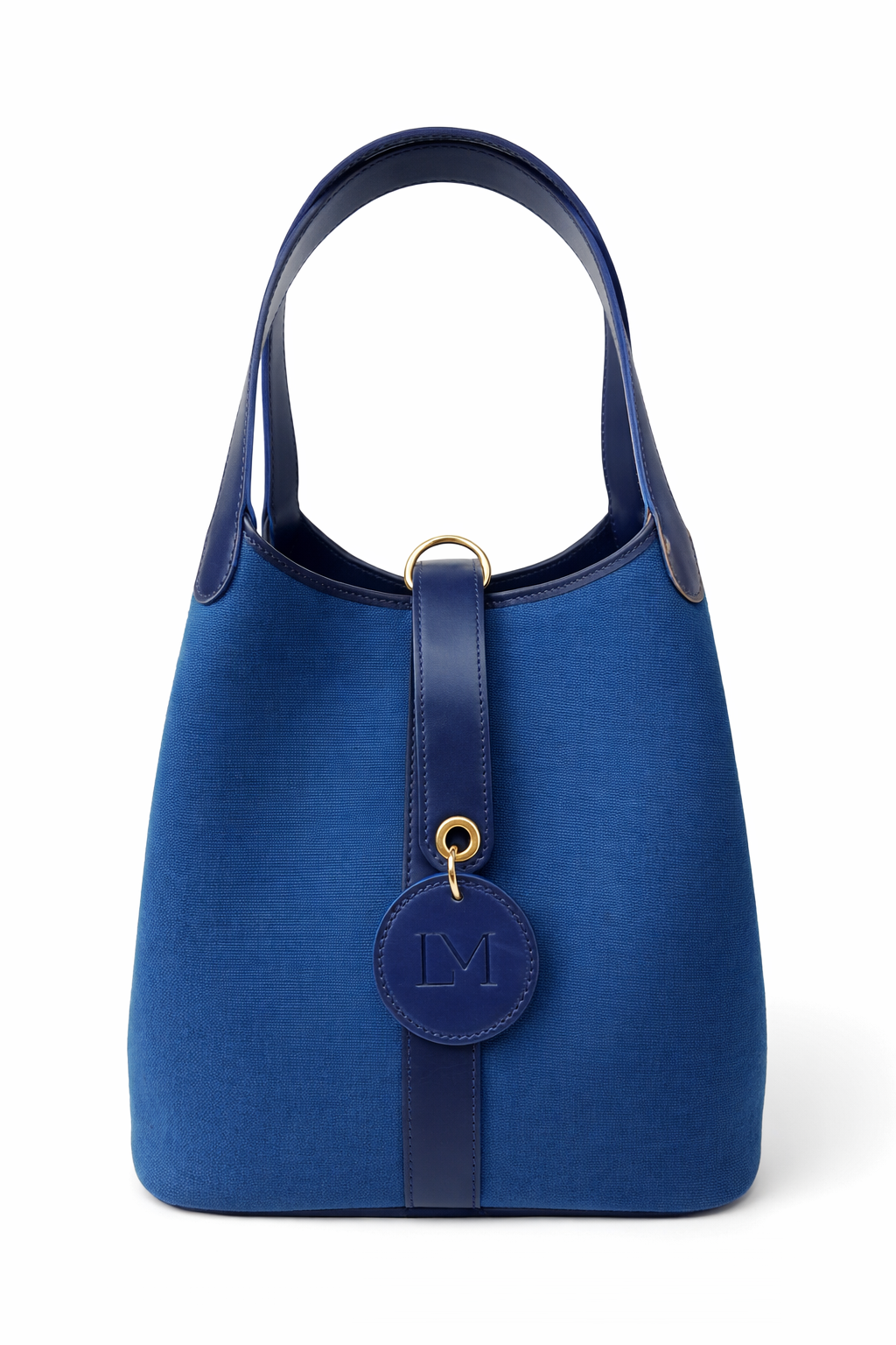 Sac Paddock Bleu en Toile Coton et Cuir, Médaillon LM Signature