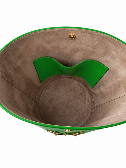 Seau Diane Vert en Cuir Vachette Doublé Daim, Sac Seau Femme Singulier