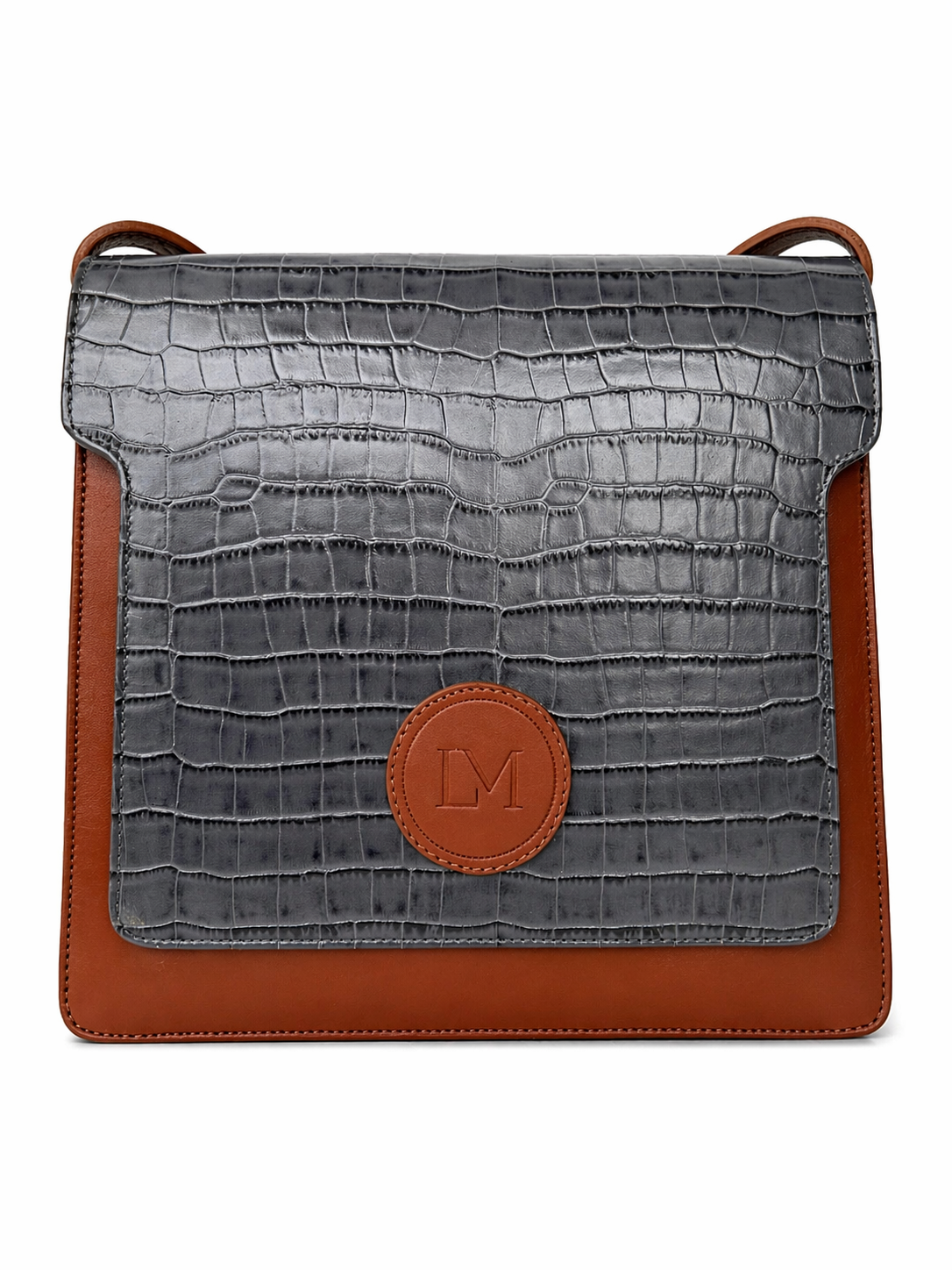 Sac Lipizzan Marron et Bleu Jean en Cuir Façon Croco, Pièce Iconique