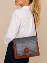 Sac Lipizzan Marron et Bleu Jean en Cuir Façon Croco, Pièce Iconique 2