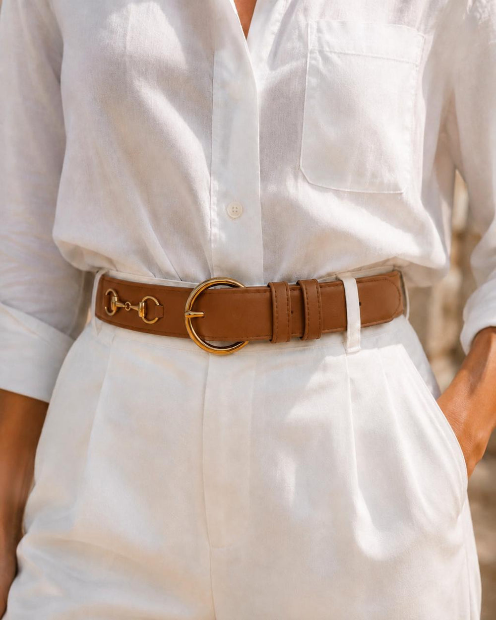 Ceinture Diane Camel en Cuir Véritable, Doublée Nubuck, Mors Cheval Doré 2