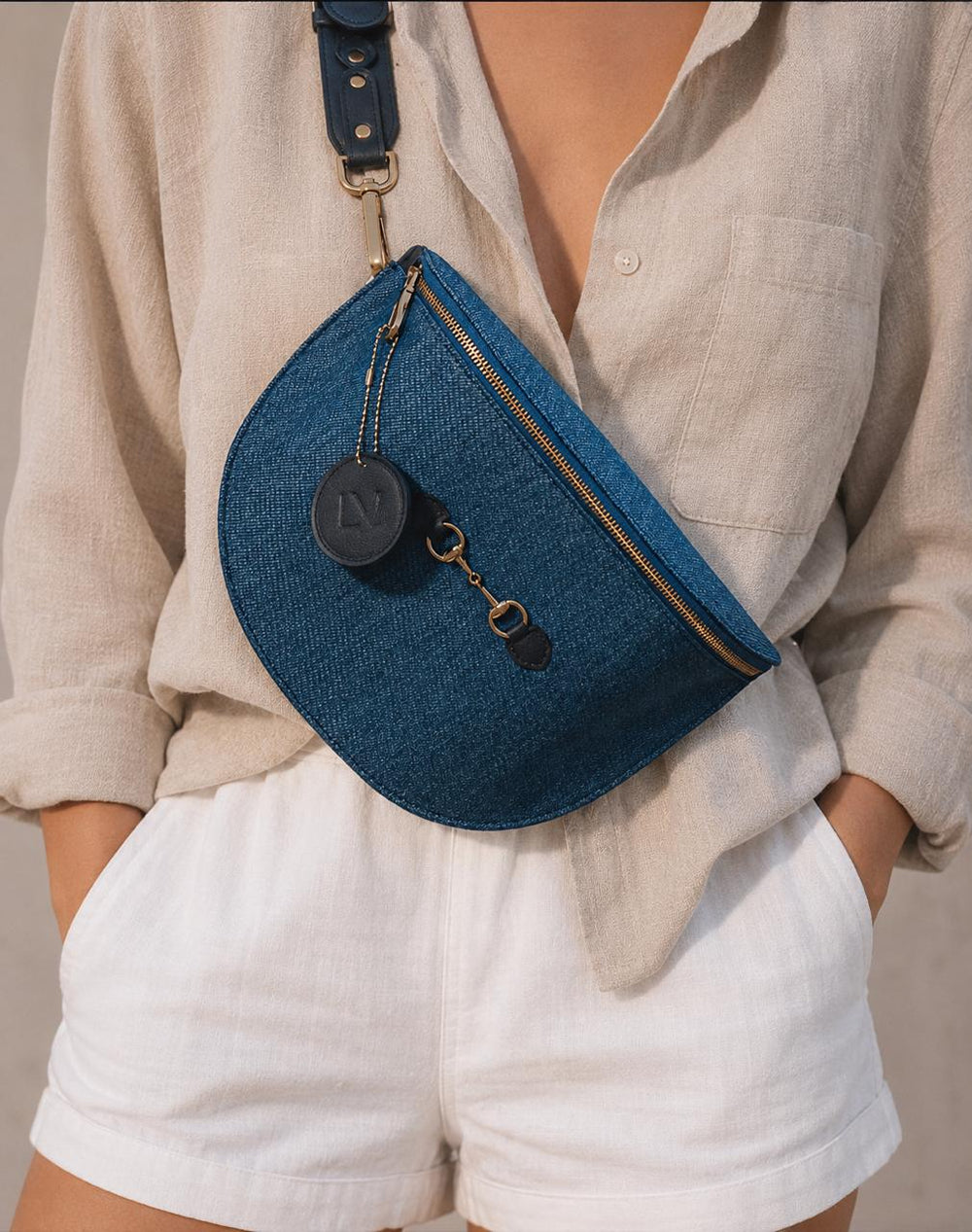Banane Diane Bleu Jean en Tissu et Cuir, Sac Banane Femme Tendance 2