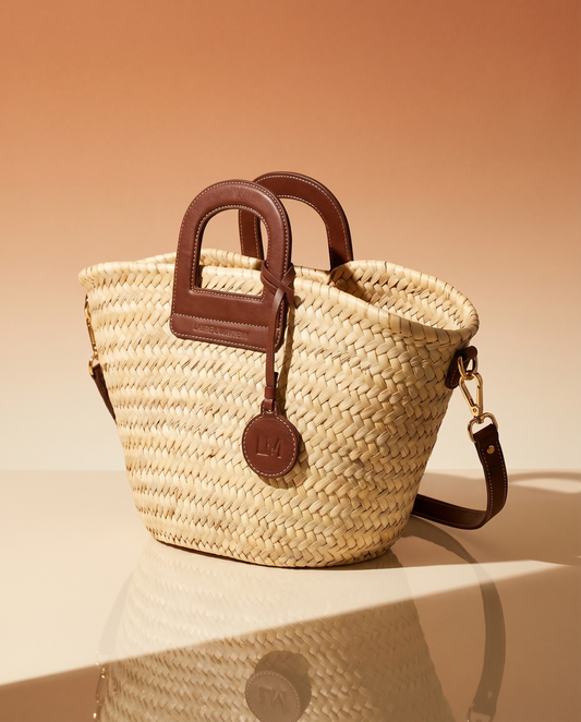 Panier Amazone Marron en Paille Naturelle et Cuir